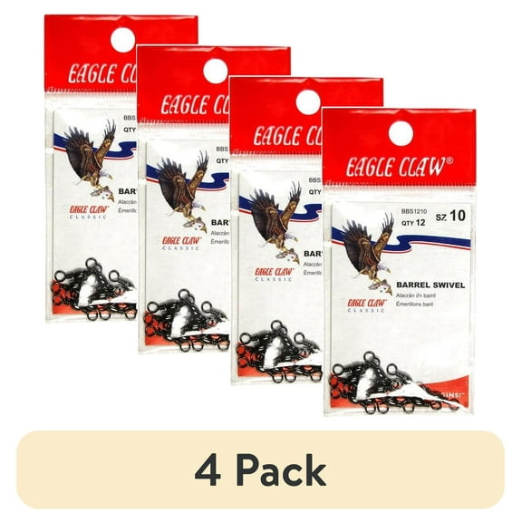 (4 pack) Eagle Claw Barrel Swivel, Black, Size 10, 12 Pack