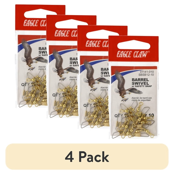 (4 pack) Eagle Claw Barrel Swivel Brass, Size 10, 12 Pack