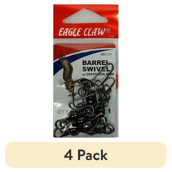 (4 pack) Eagle Claw Barrel Swivel with Coastlock, Black, Size 1, 12 Pack