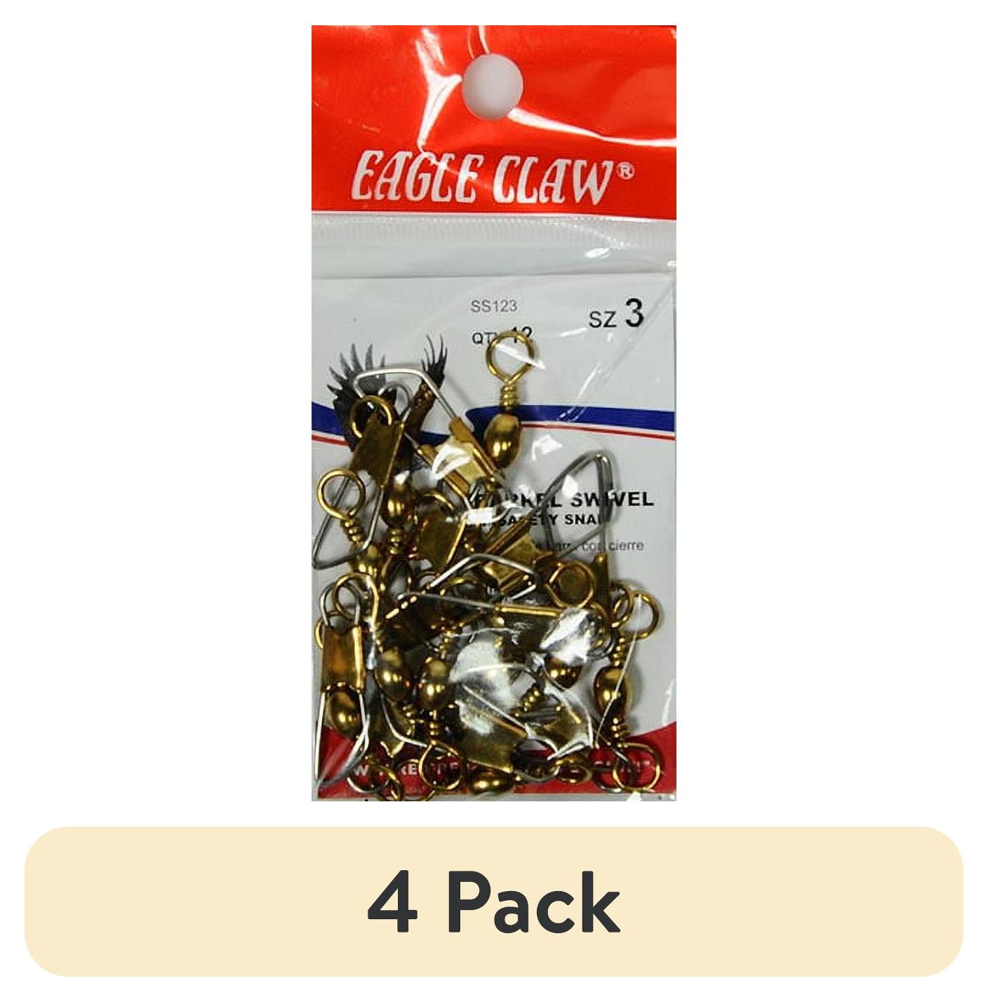 (4 pack) Eagle Claw Barrel Swivel with Safety Snap, Brass, Size 3