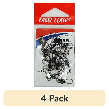 (4 pack) Eagle Claw Fishing, BIS1210 Barrel Swivel with Interlock Snap, Size 10
