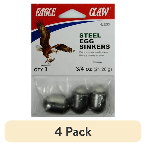 (4 pack) Eagle Claw Fishing, NLES34 Steel Egg Sinker Weight, 1/2 oz.