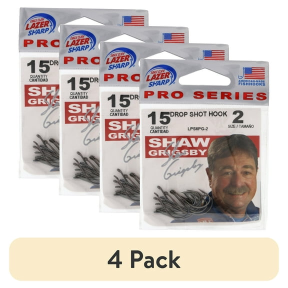 (4 pack) Eagle Claw Lazer Sharp 3X Treble Hook, Red, Size 2