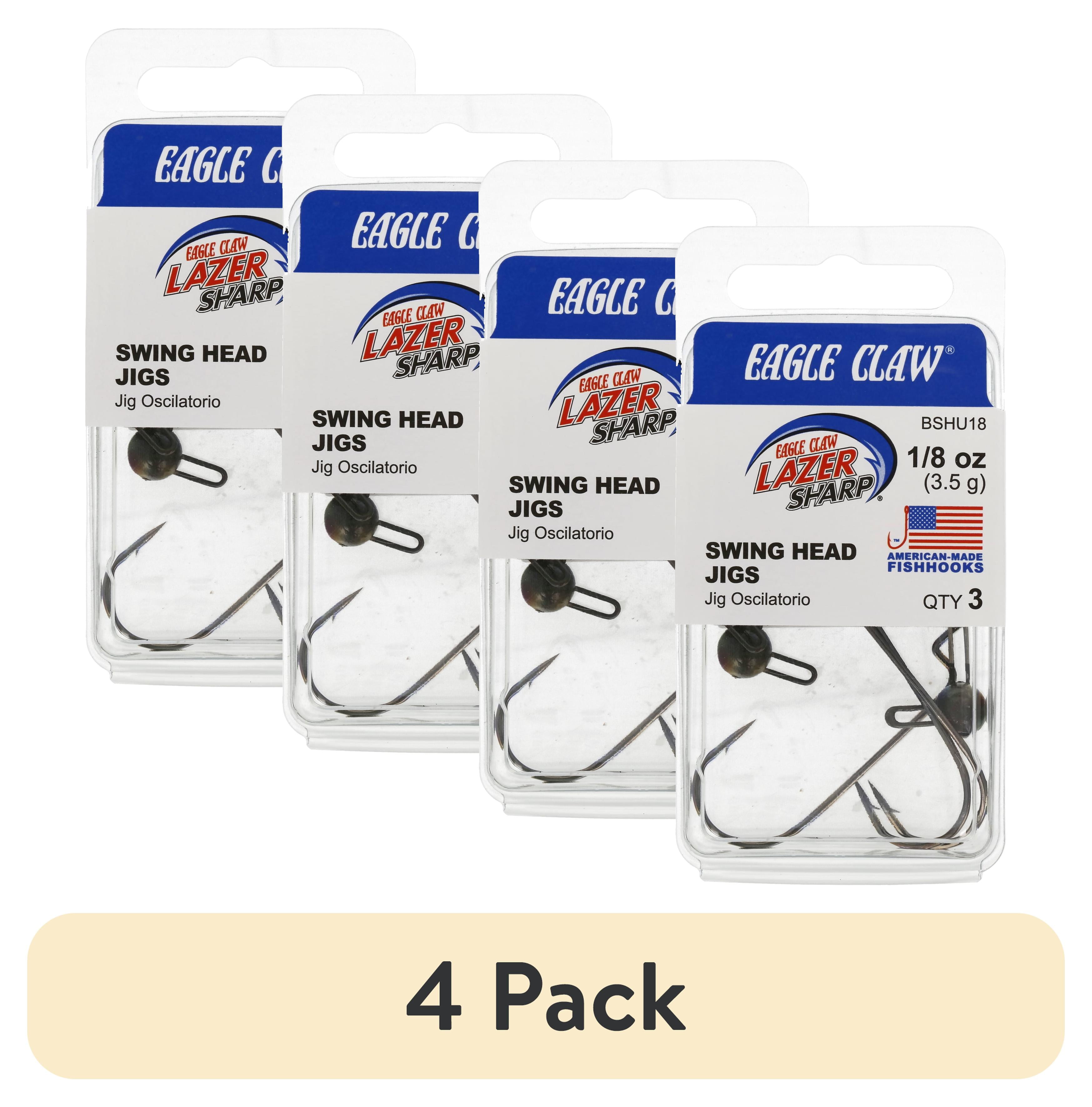 (4 pack) Eagle Claw Lazer Sharp Swing Head Fishing Jig, Green Pumpkin, 1/8 oz., BSHU18