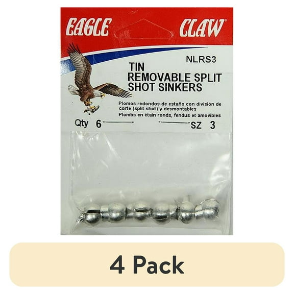 (4 pack) Eagle Claw Removable Split Shot Weight, Tin, Size 3, 6 Pack
