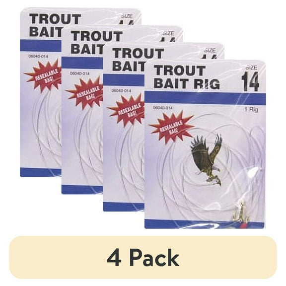 (4 pack) Eagle Claw Trout Sinker Bait Rig, Gold, Size 14