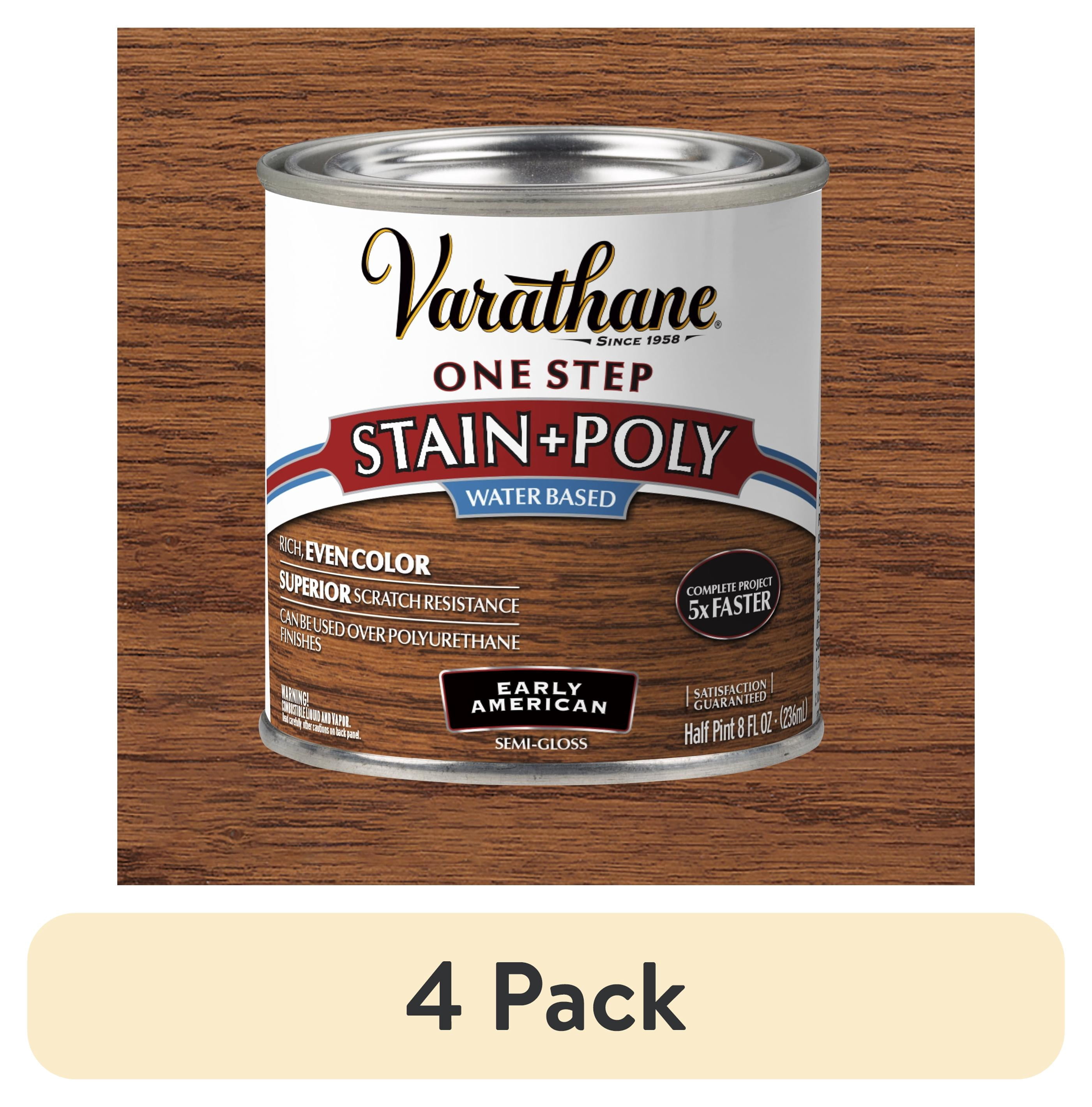 (4 pack) Early American, Varathane One Step Interior Wood Stain + Polyurethane, Semi-Gloss -384363, Half Pint