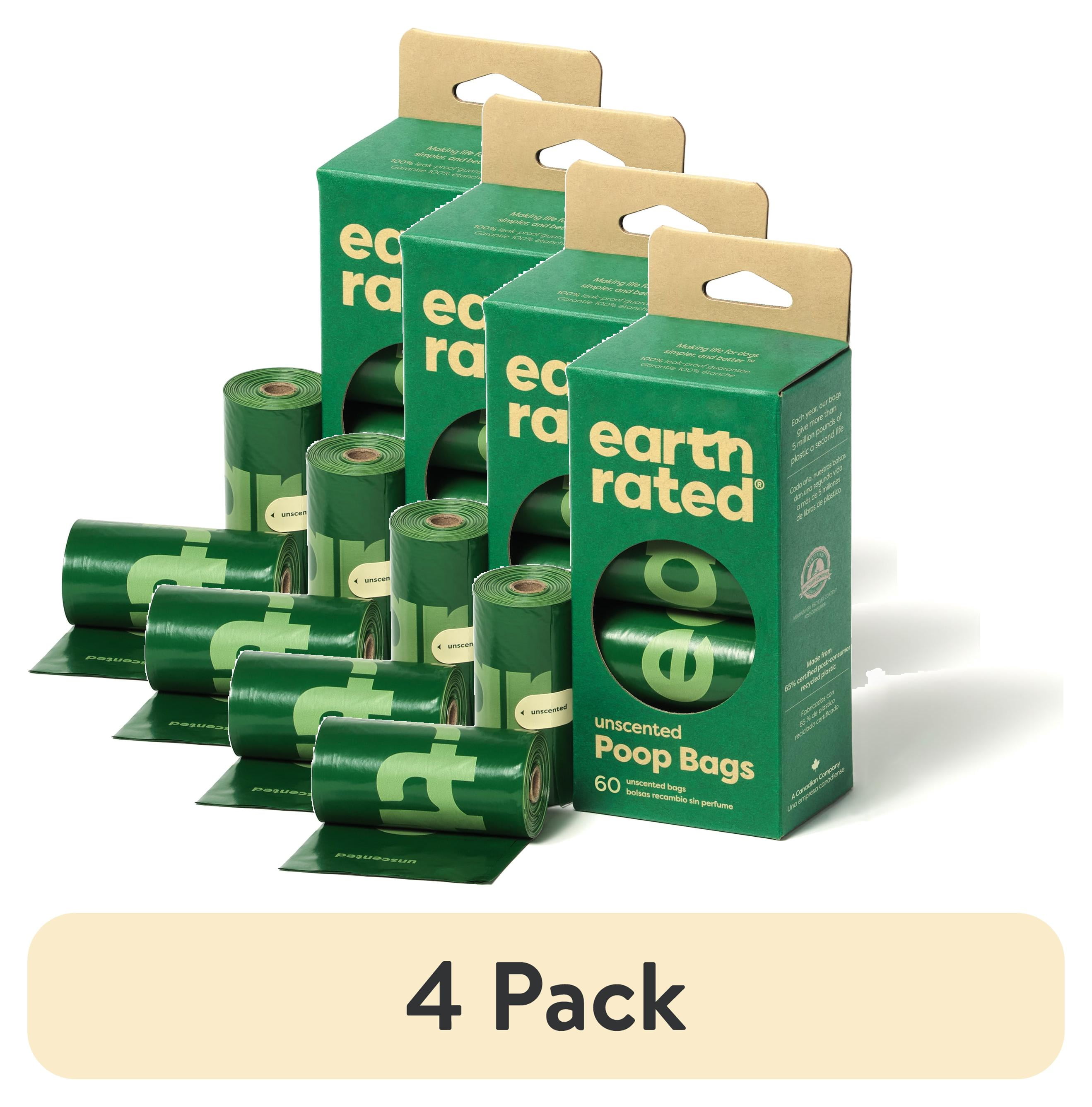 (4 pack) Earth Rated Dog Poop Bags, Ultra Thick and Leak Proof Dog Waste Bags, Unscented, 60 Count