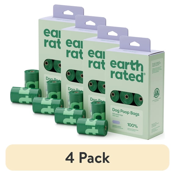 (4 pack) Earth Rated Leak-Proof Dog Poop Bags, Lavender, 300 Count, 15 Refill Rolls