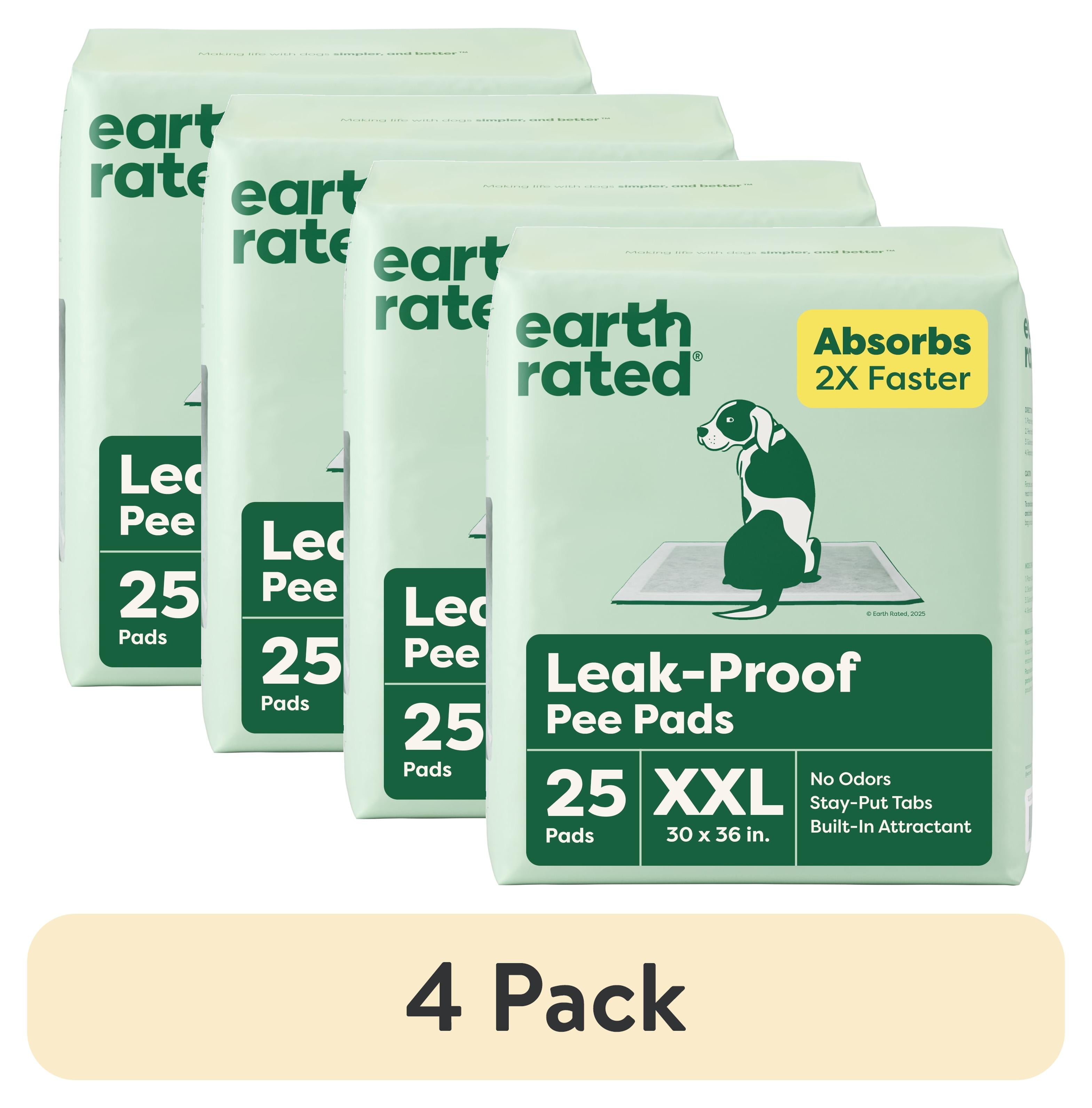 (4 pack) Earth Rated Leak-Proof Pee Pads, 2XL 30"x36", Unscented, 25 Count