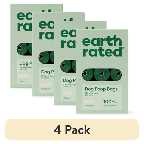 (4 pack) Earth Rated Leak-Proof Dog Poop Bags, Unscented, 300 Count, 15 Refill Rolls
