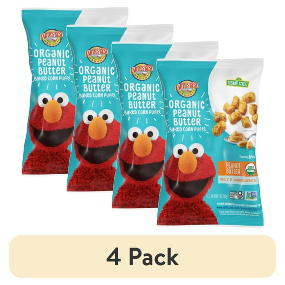 (4 pack) Earth's Best Organic Baby Toddler Snack Peanut Butter Baked Corn Puffs, 2 oz Bag