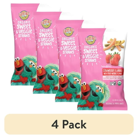 (4 pack) Earth's Best Organic Baby Toddler Snack Strawberry Sweet & Veggie Straws, 2.75 oz Bag