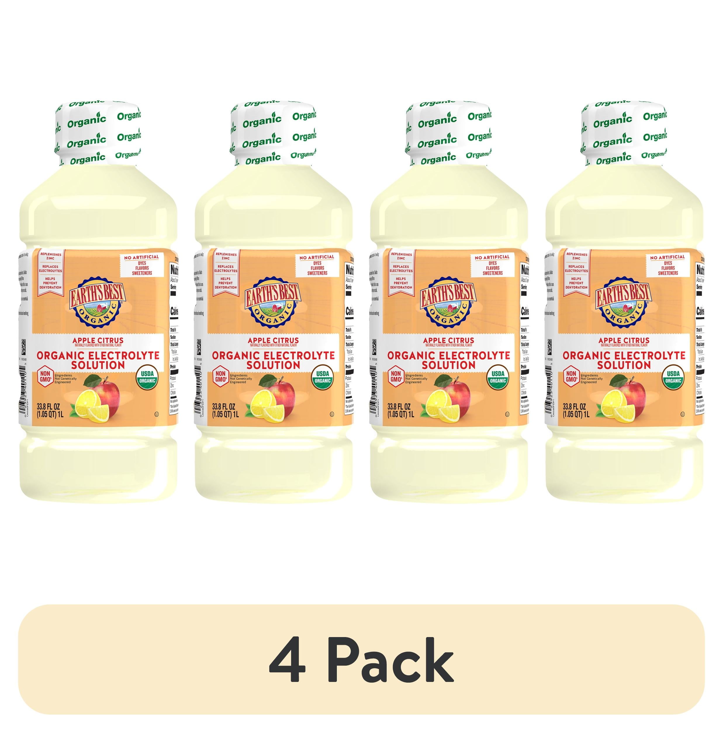 (4 pack) Earth's Best Organic Electrolyte Solution, Apple Citrus, 1 Liter