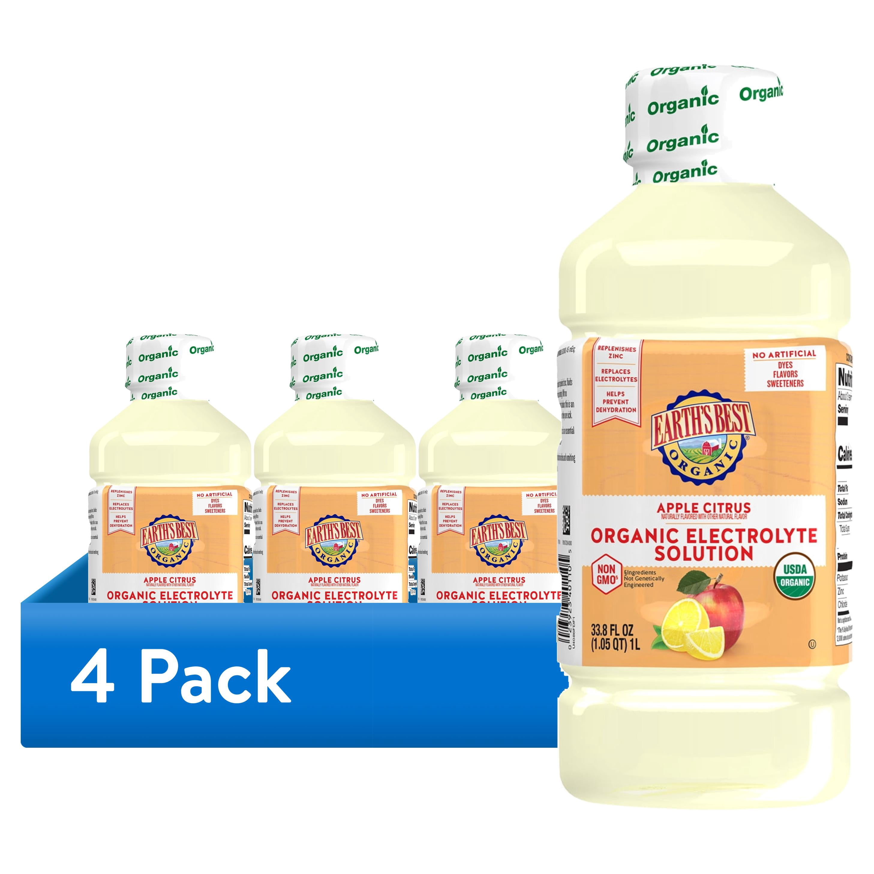 (4 pack) Earth's Best Organic Electrolyte Solution, Apple Citrus, 1 Liter
