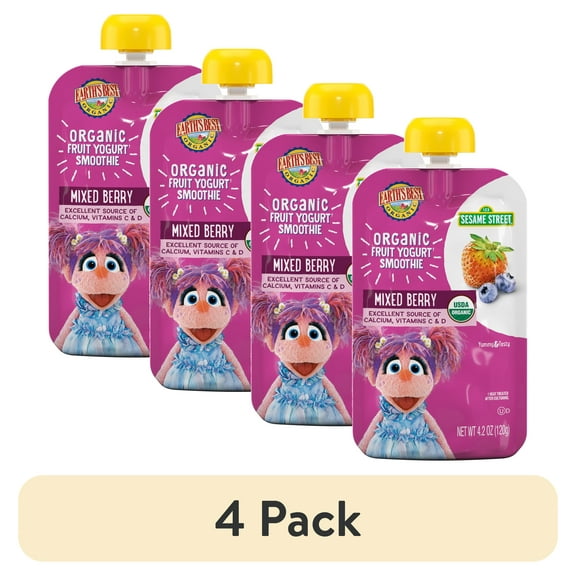 (4 pack) Earth's Best Organic Fruit Yogurt Smoothie Toddler Food, Mixed Berry, 4.2 oz Pouch