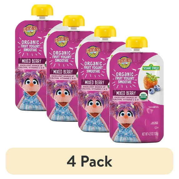 (4 pack) Earth's Best Organic Fruit Yogurt Smoothie Toddler Food, Mixed Berry, 4.2 oz Pouch