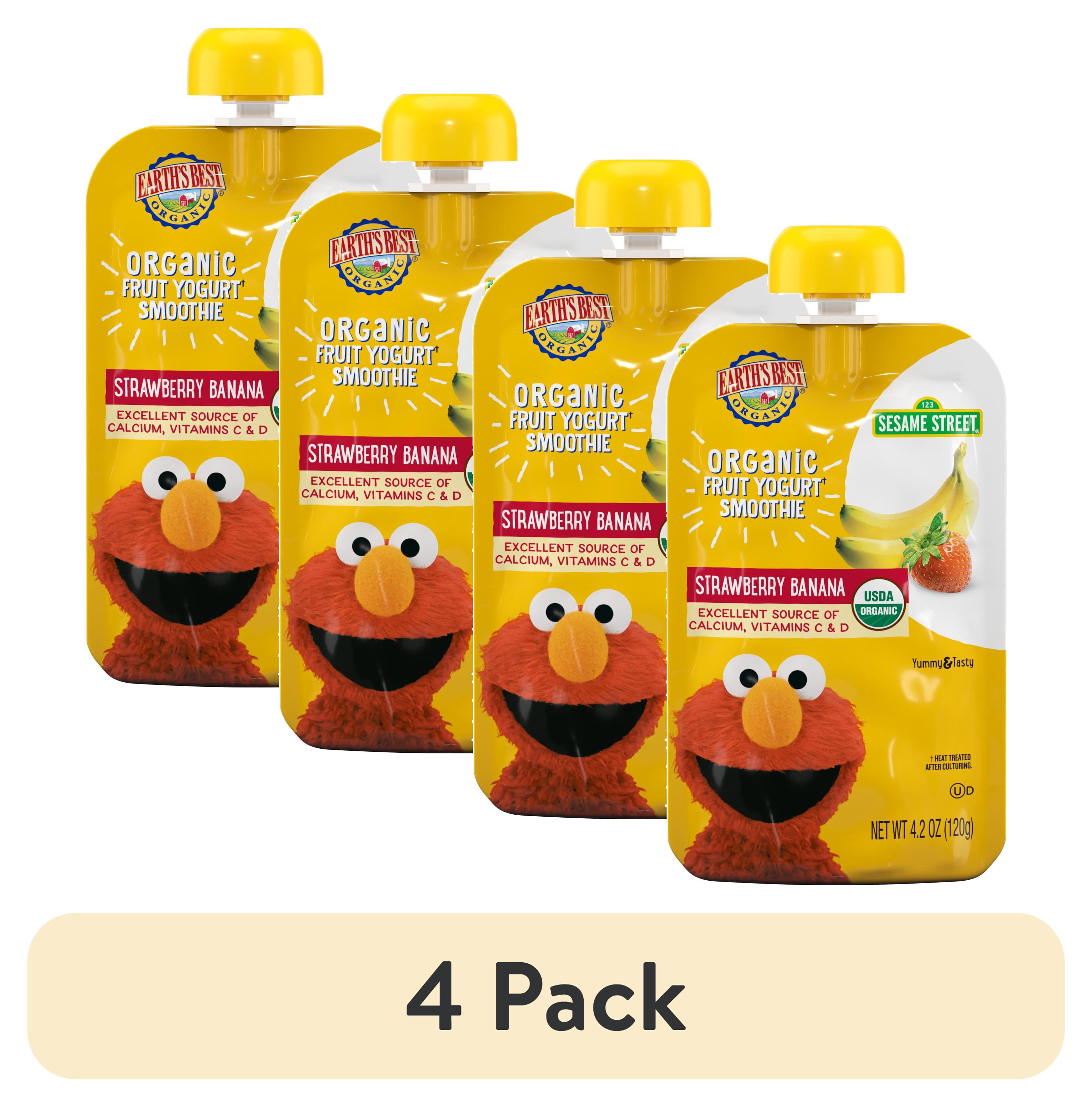 (4 pack) Earth's Best Organic Fruit Yogurt Smoothie Toddler Food, Strawberry Banana, 4.2 oz Pouch