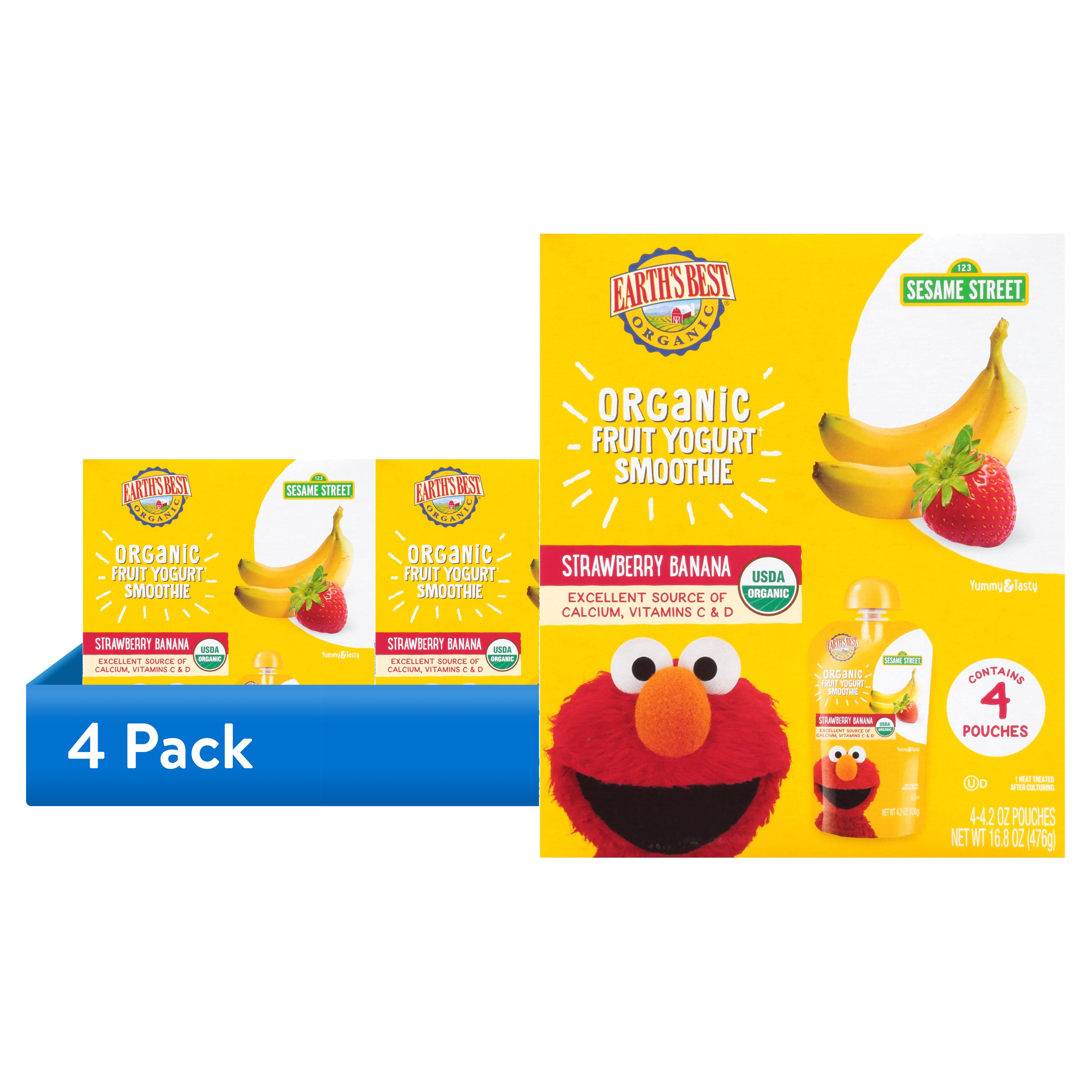 (4 pack) Earth's Best Organic Fruit Yogurt Smoothie Toddler Food, Strawberry Banana, 4.2 oz Pouches (4 Pack)