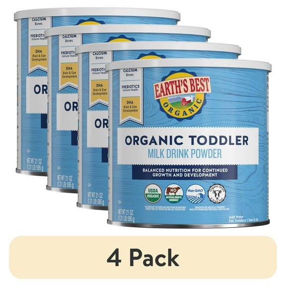 (4 pack) Earth's Best Organic Milk Drink Powder Toddler Formula with Iron - DHA, 21 oz Canister