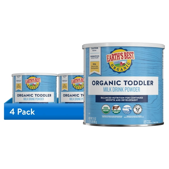 (4 pack) Earth's Best Organic Milk Drink Powder Toddler Formula with Iron - DHA, 21 oz Canister