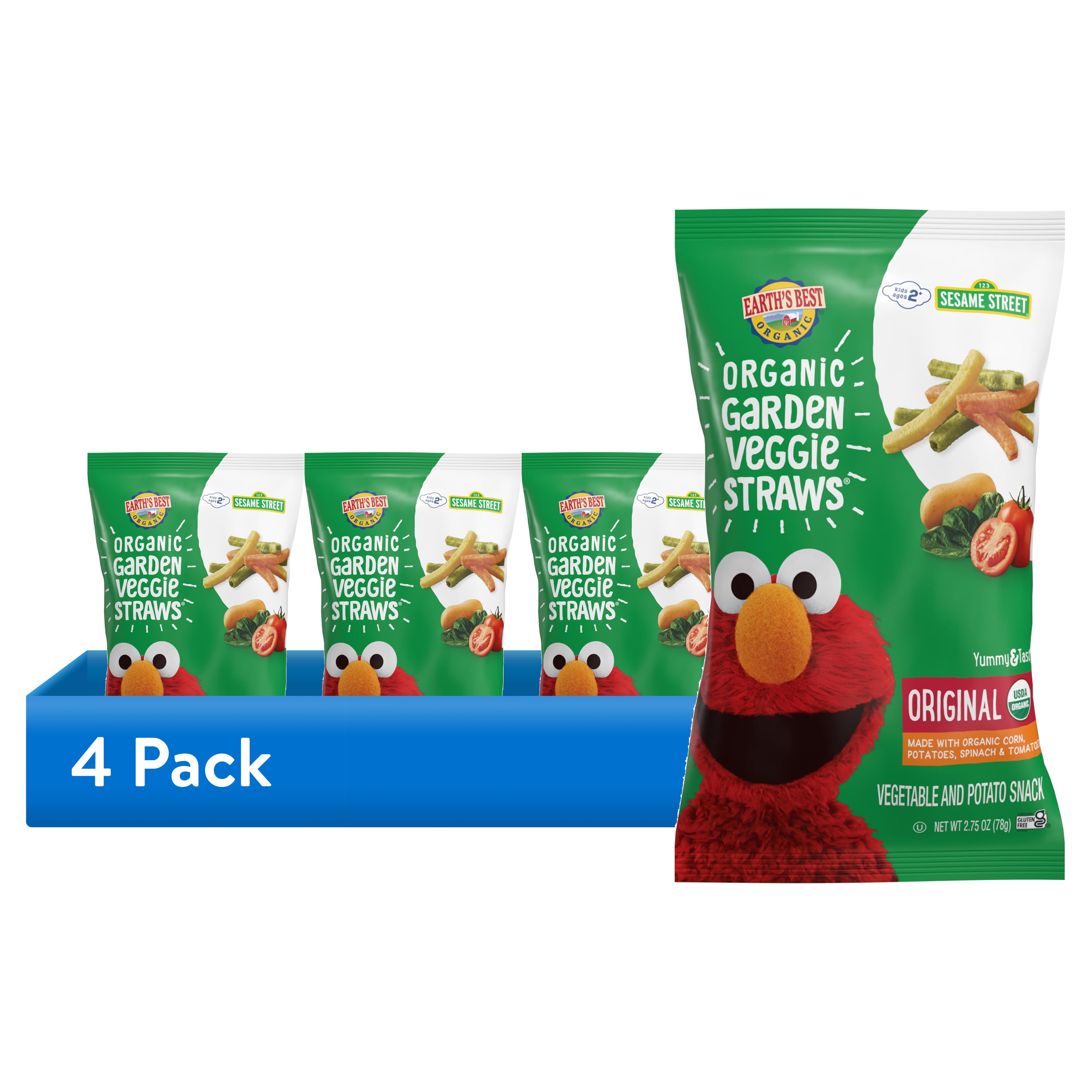 (4 pack) Earth's Best Organic Original Garden Veggie Straws Toddler Baby Snack, 2.75 oz Bag