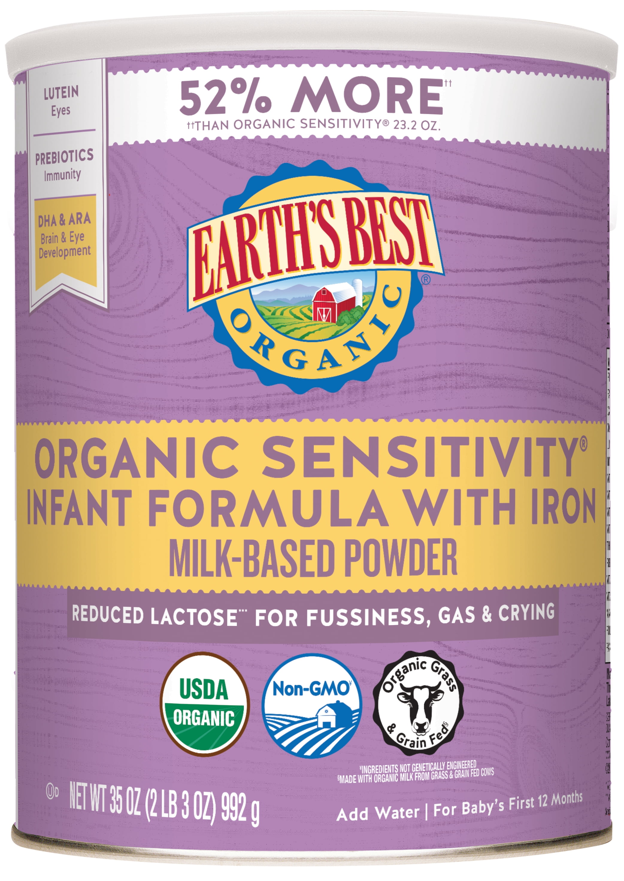(4 pack) Earth's Best Organic Sensitivity Powder Baby Formula with Iron DHA & ARA, 32 oz Canister
