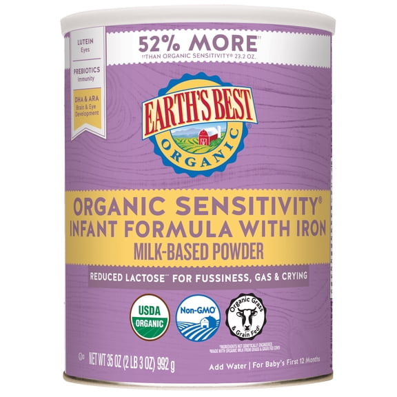 (4 pack) Earth's Best Organic Sensitivity Powder Baby Formula with Iron DHA & ARA, 32 oz Canister