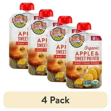 (4 pack) Earth's Best Organic Stage 2 Baby Food, Apple Sweet Potato Puree, 3.5 oz Pouch