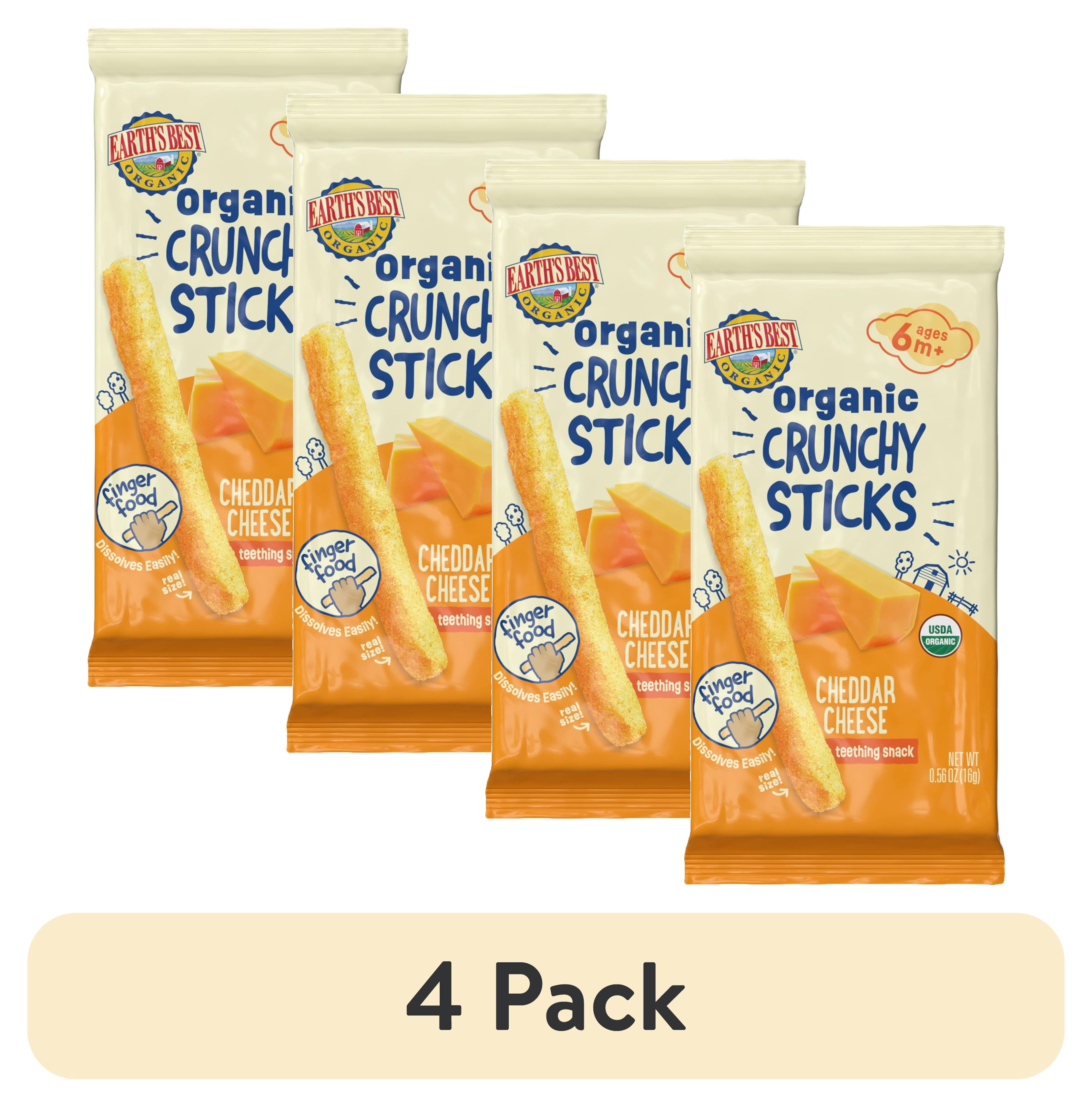 (4 pack) Earth's Best Organic Teething Crunchy Sticks Cheddar Cheese Puffed Baby Snack, 0.56 oz Bag