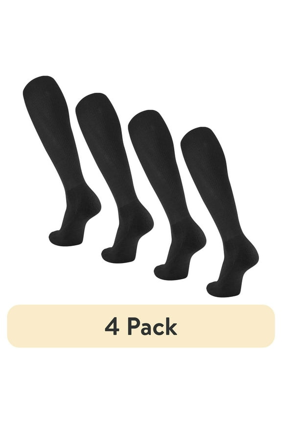 (4 pack) Easton Baseball/Softball Socks, Black, Adult Size