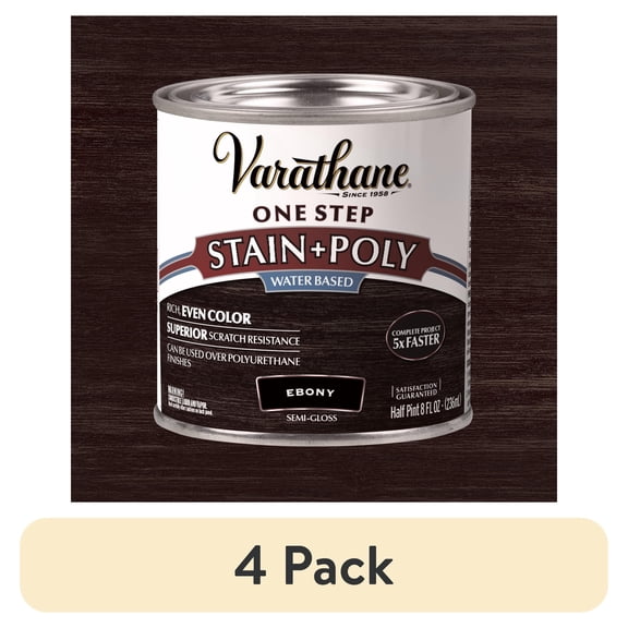 (4 pack) Ebony, Varathane One Step Interior Wood Stain + Polyurethane, Semi-Gloss -384359, Half Pint