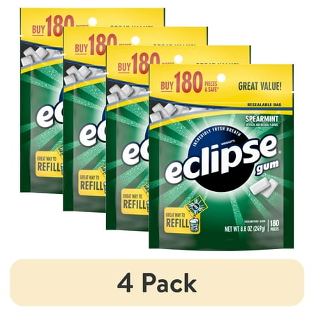 (4 pack) Eclipse Spearmint Sugar Free Chewing Gum, Value Pack - 180 ct Bag