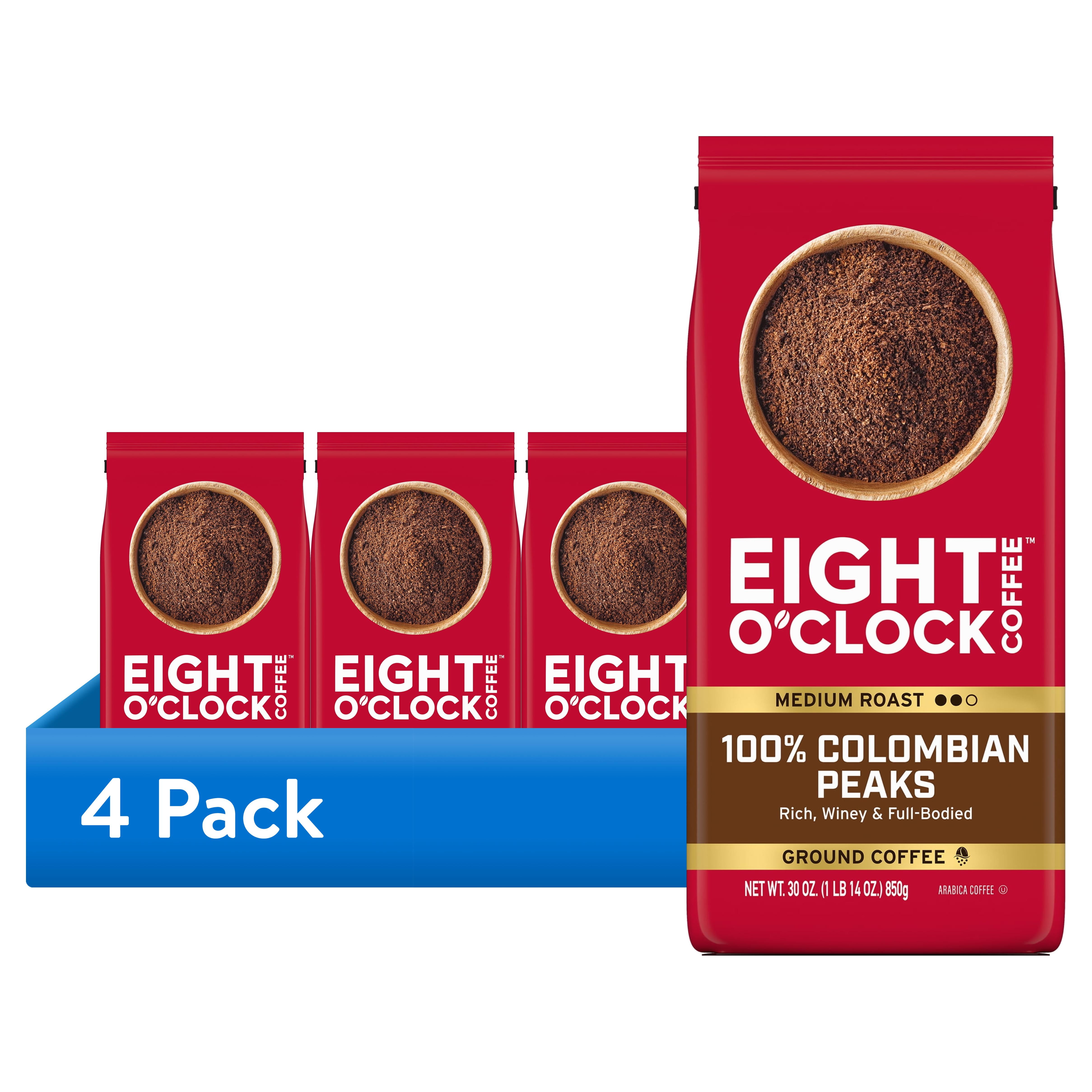 4 pack) Eight O'Clock Coffee Medium Roast Ground 100% Colombian