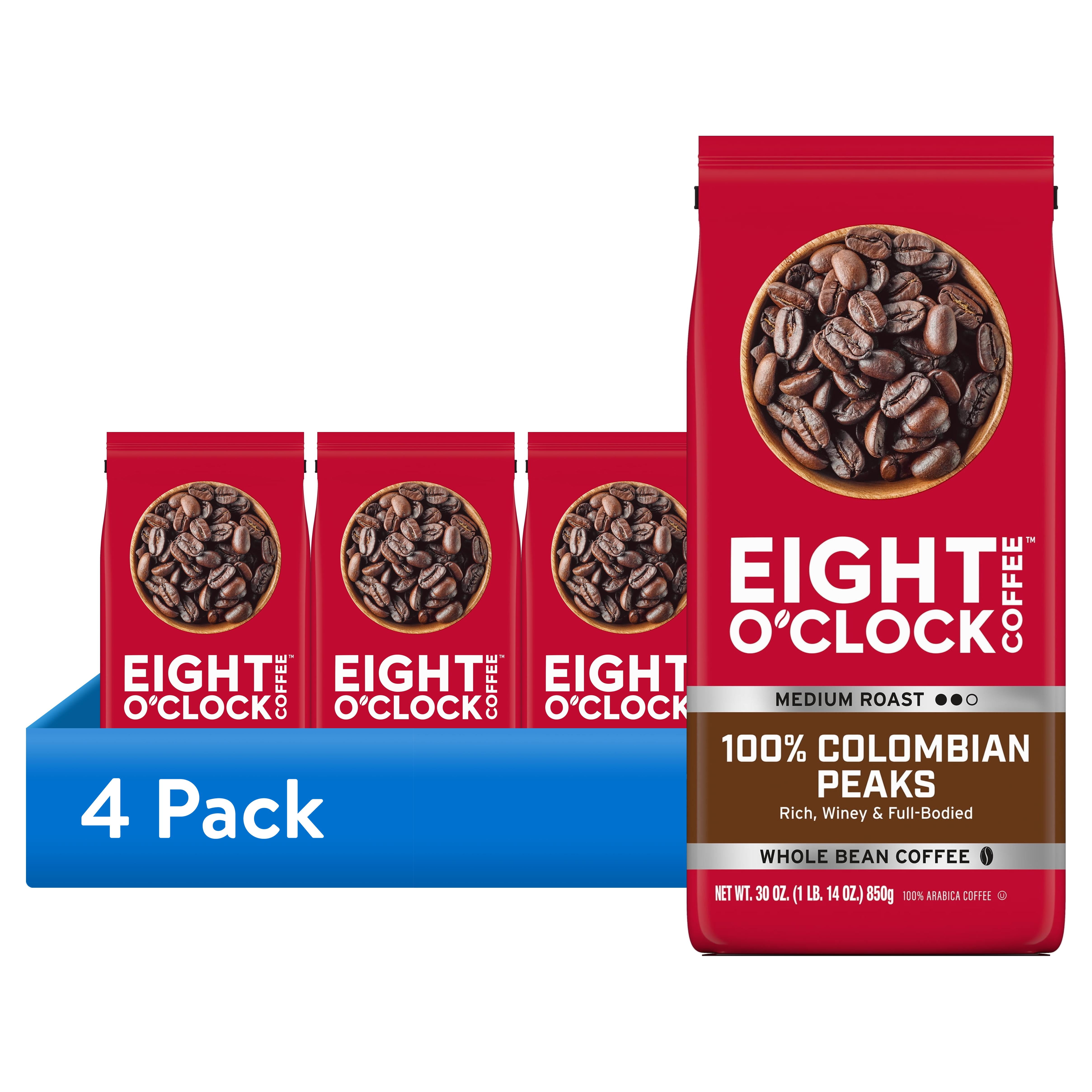4 pack) Eight O'Clock Coffee Medium Roast Whole Bean 100