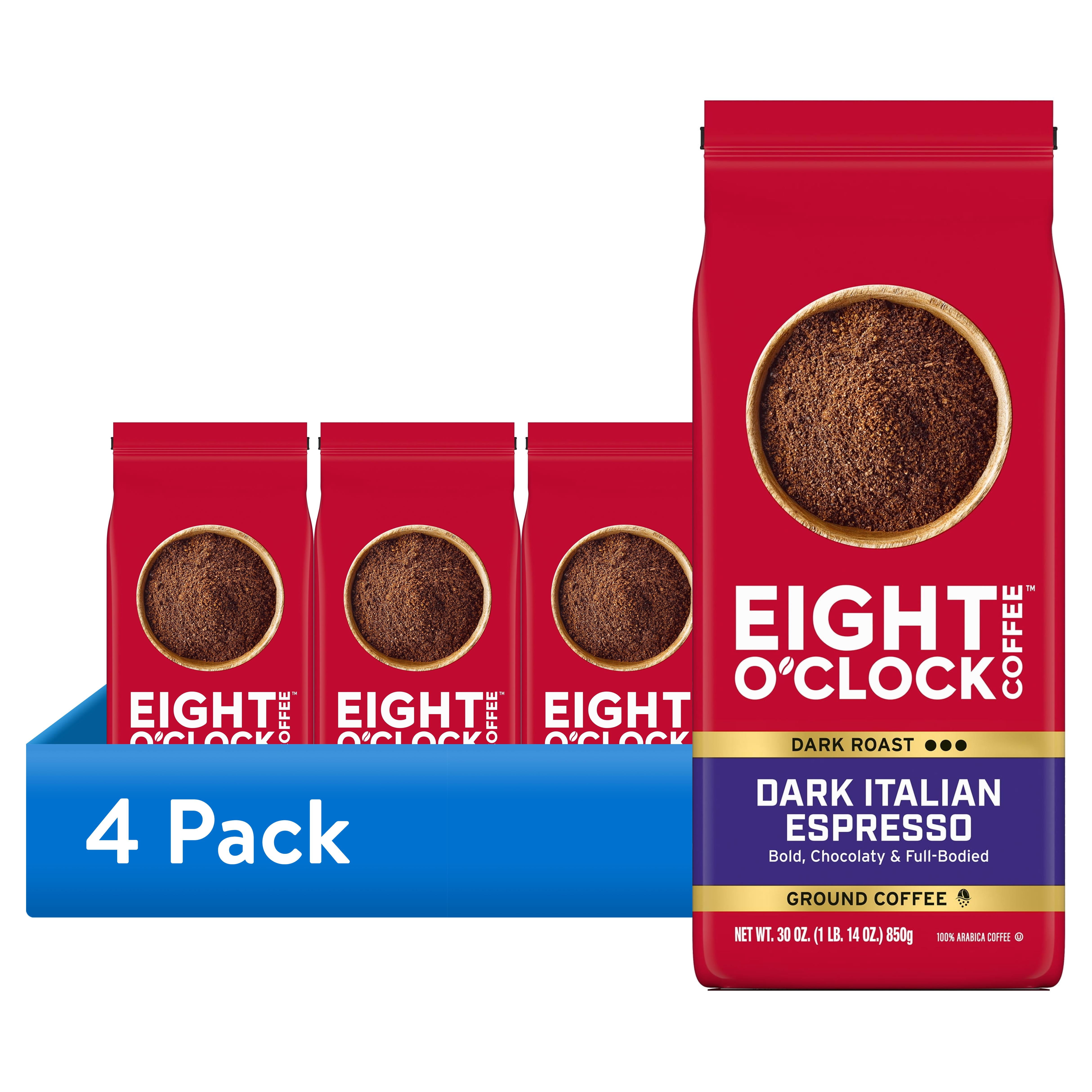(4 pack) Eight O'Clock Dark Italian Espresso, Dark Roast, Ground Coffee 30oz