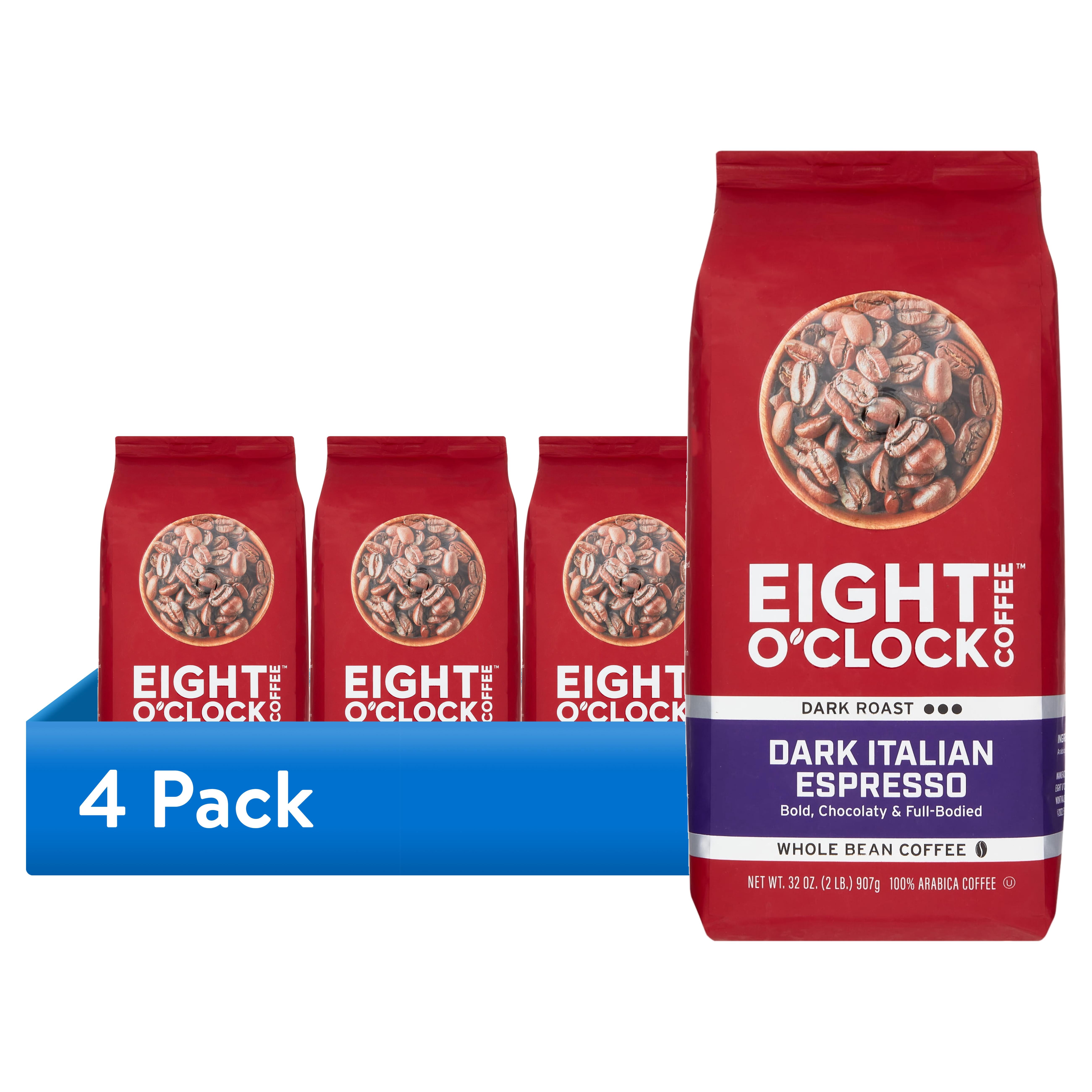 (4 pack) Eight O' Clock Dark Italian Espresso Whole Bean Coffee, 22 oz