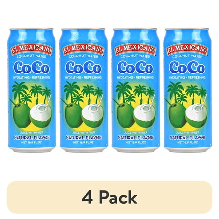 (4 pack) El Mexicano Coconut Water, Juice With Pulp, 16.9 oz