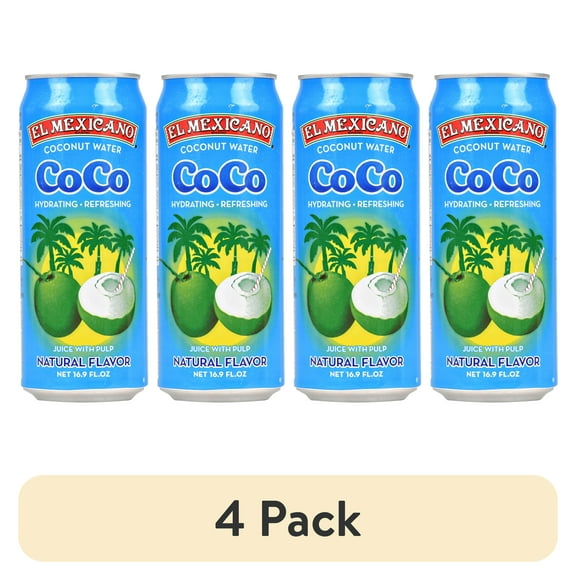 (4 pack) El Mexicano Coconut Water, Juice With Pulp, 16.9 oz