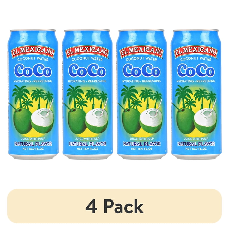 4 pack) El Mexicano Coconut Water, Juice With Pulp, 16.9 oz