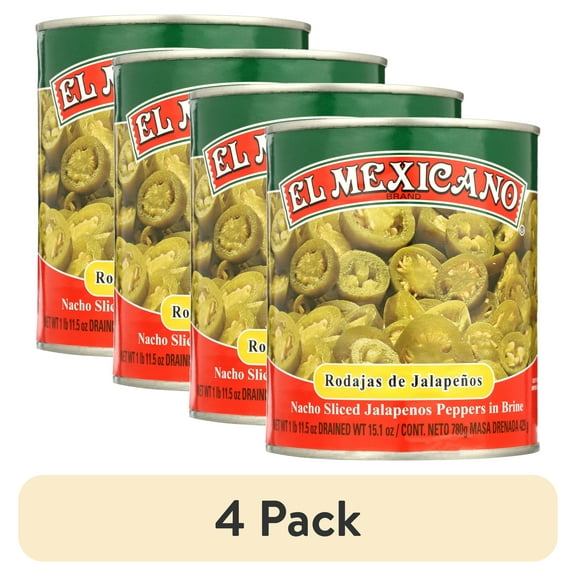 (4 pack) El Mexicano Nacho Sliced Jalapeno Peppers, 28 oz Can