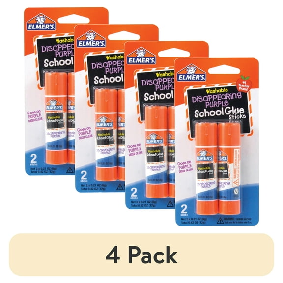 (4 pack) Elmer's Disappearing Purple School Glue Sticks, Washable, Valentines Day Party Supplies, 2 Sticks