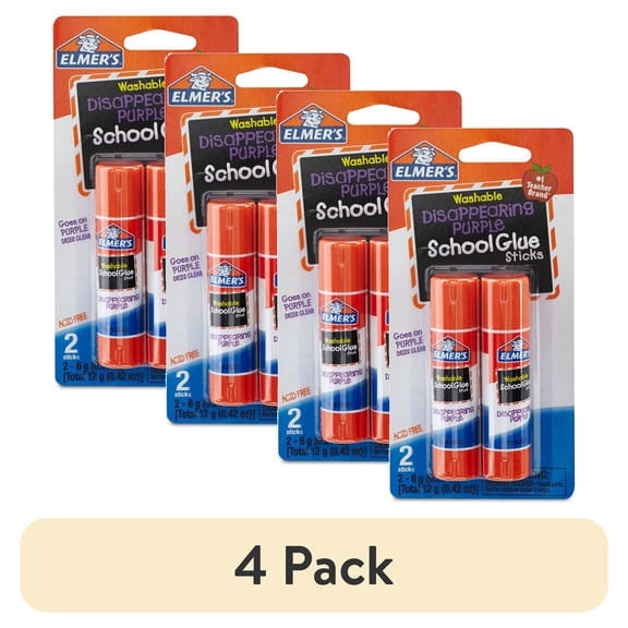 (4 pack) Elmer's Disappearing Purple School Glue Sticks, Washable, 2 Sticks