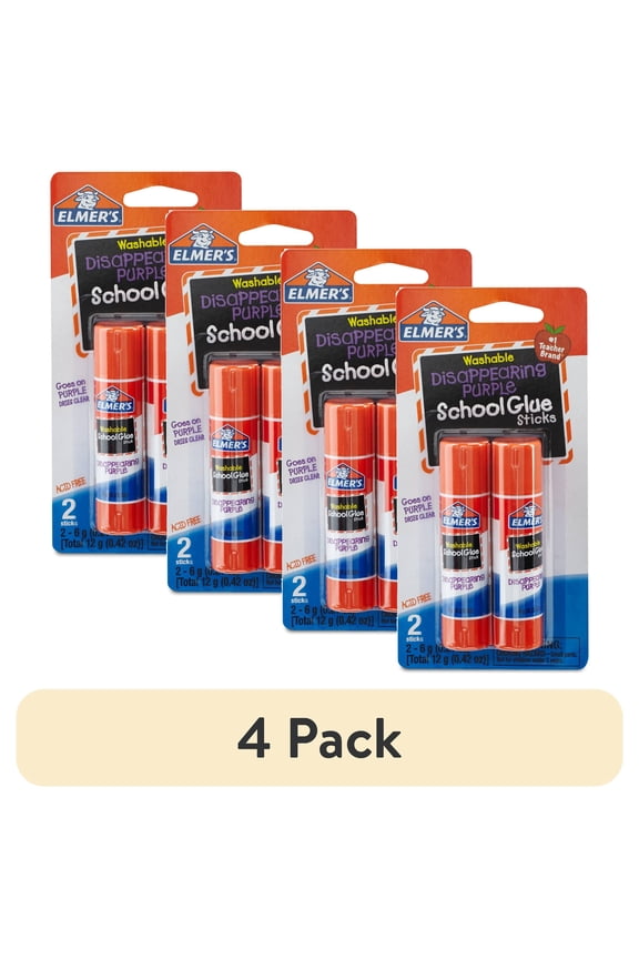 (4 pack) Elmer's Disappearing Purple School Glue Sticks, Washable, 2 Sticks