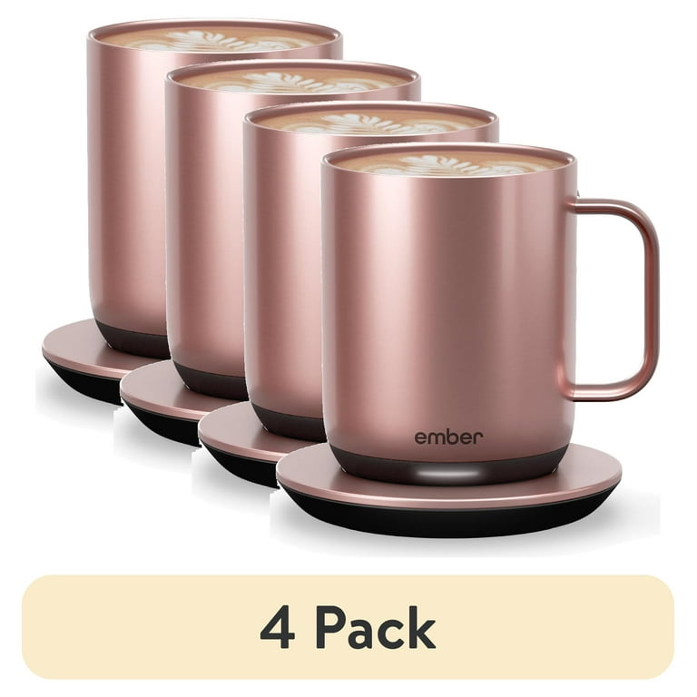 (4 pack) Ember Temperature Control Smart Mug 2, 10 oz, Rose Gold, Up To  1.5-hr Battery Life - App Controlled Heated Coffee/Tea Mug - Improved Design