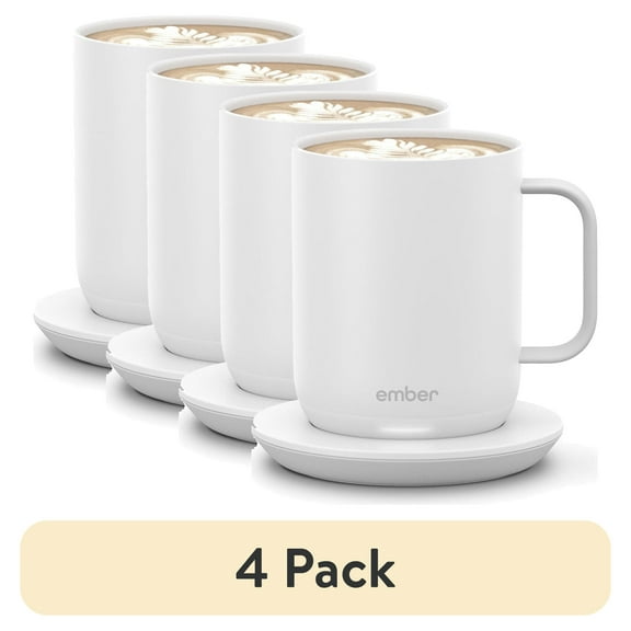 (4 pack) Ember Temperature Control Smart Mug 2, 10 oz, White, Up To 1.5-hr Battery Life - App Controlled Heated Coffee/Tea Mug - Improved Design