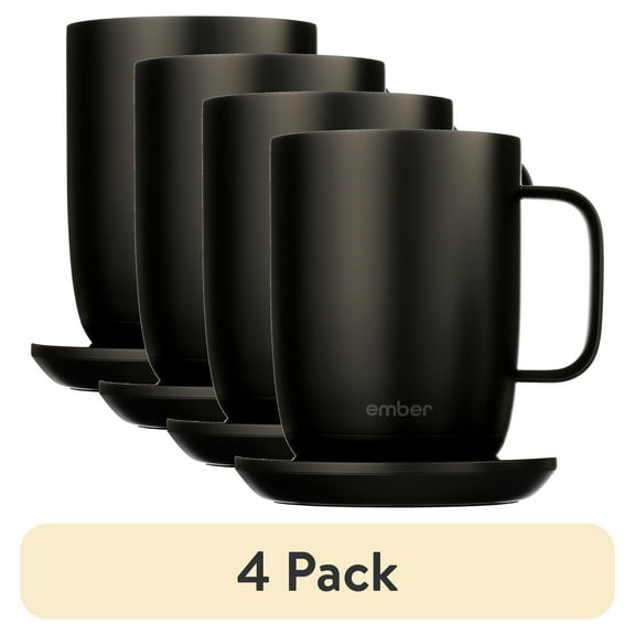 (4 pack) Ember Temperature Control Smart Mug 2, 14 oz, Black, Up To 1.5-hr Battery Life - App Controlled Heated Coffee/Tea Mug - Improved Design
