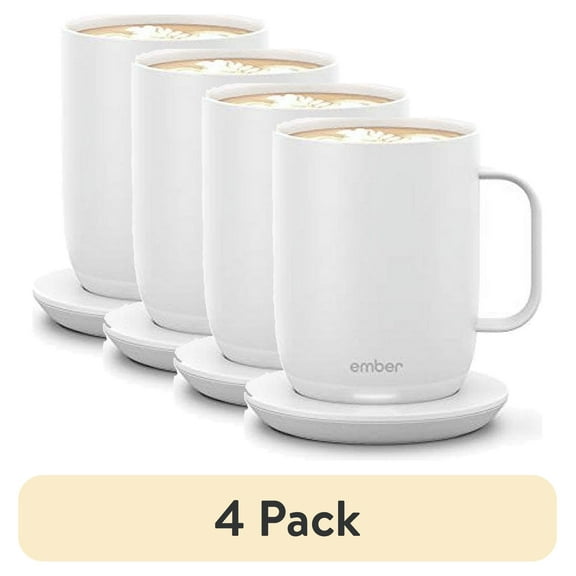(4 pack) Ember Temperature Control Smart Mug 2, 14 oz, White, up to 1.5-hr Battery Life - App Controlled Heated Coffee/Tea Mug - Improved Design