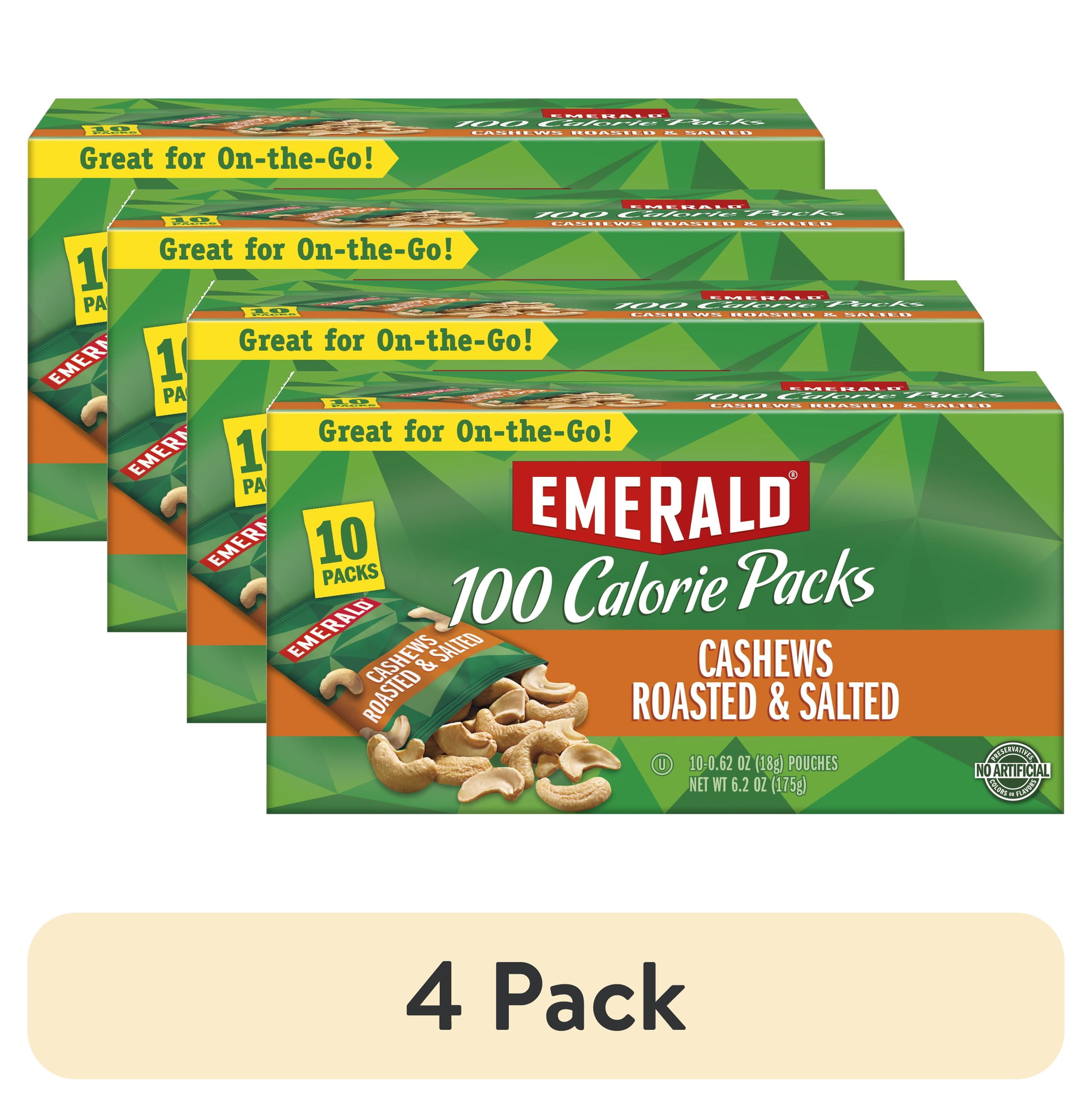 (4 pack) Emerald Nuts, Cashews Roasted and Salted 100 Calorie Packs, 0.62 Oz, 10 Ct