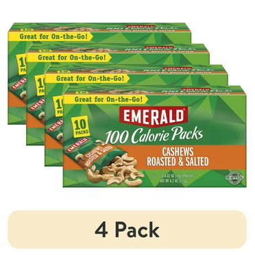 (4 pack) Emerald Nuts, Cashews Roasted and Salted 100 Calorie Packs, 0.62 Oz, 10 Ct